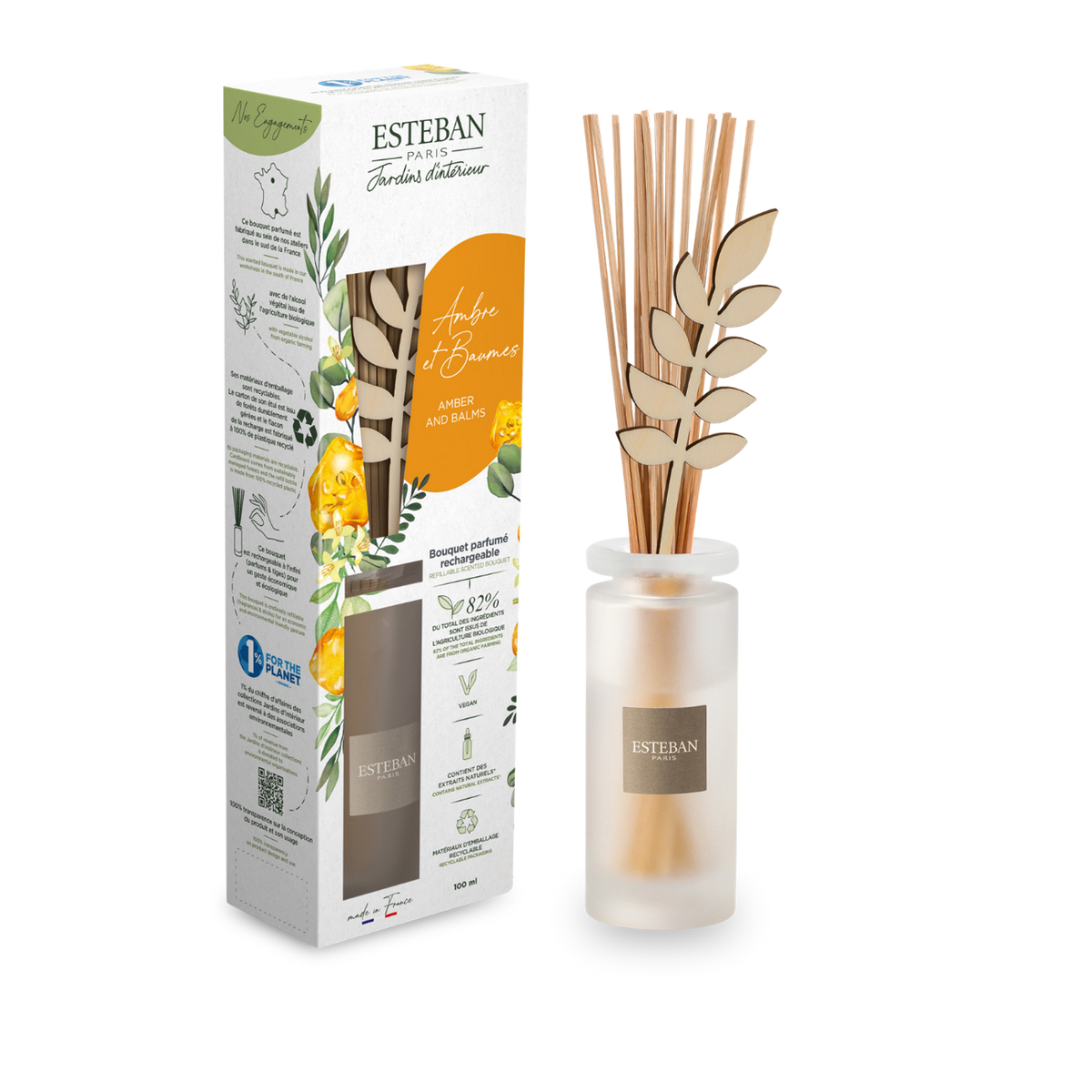 Bouquet parfumé nature - Ambre & baumes - rechargeable - 100ml