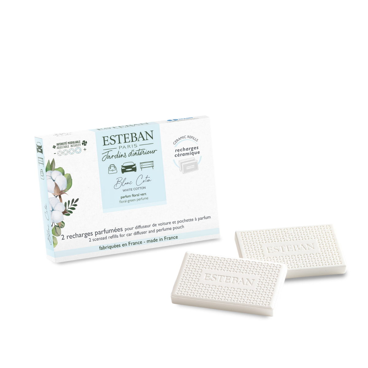 Recharge pour diffuseur de voiture & pochette à parfum - Blanc coton