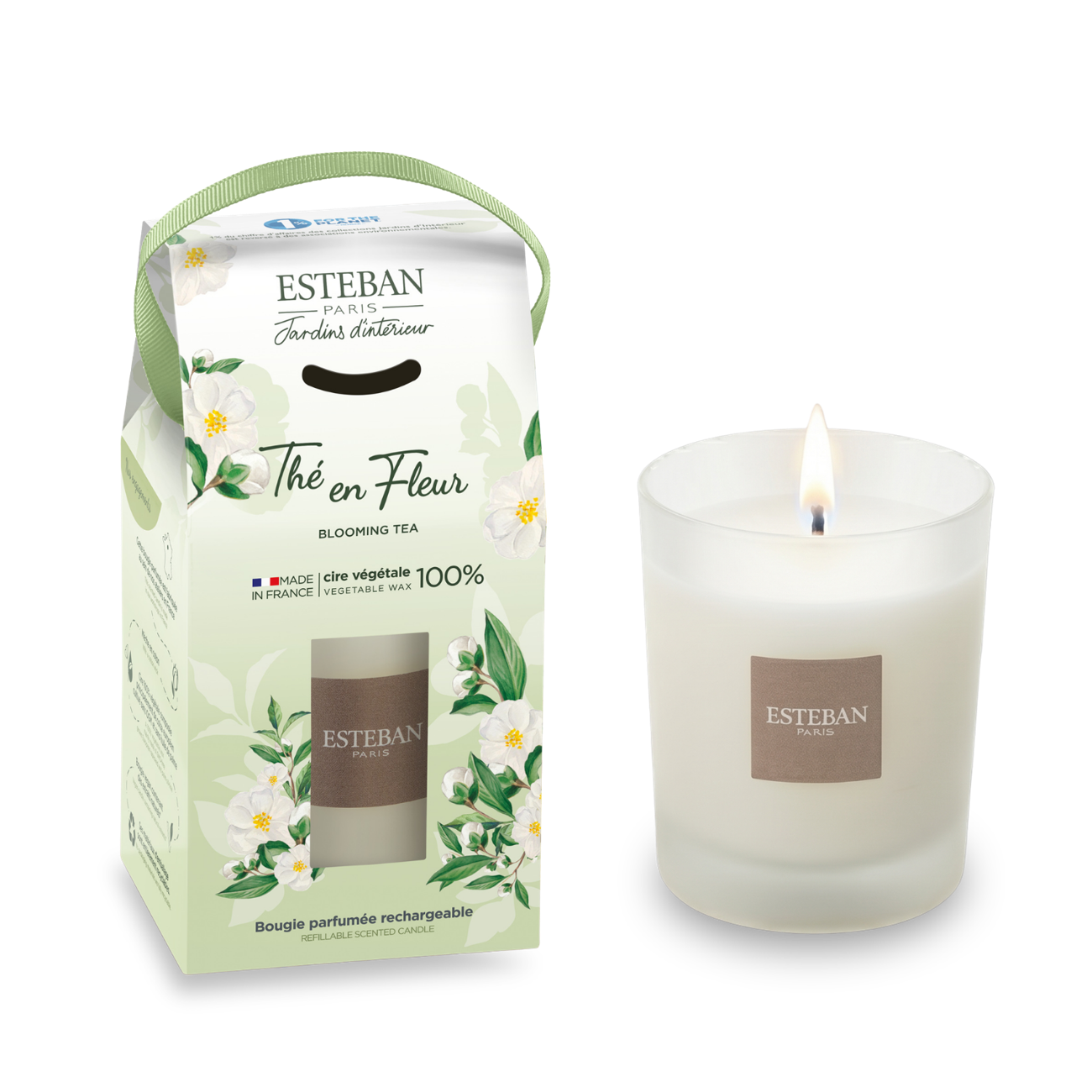 Bougie parfumée nature - Thé en fleur - rechargeable - 180g