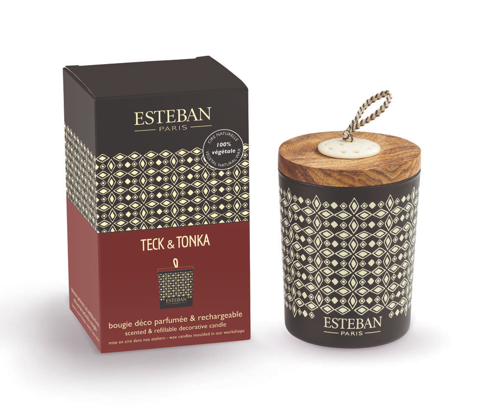 Bougie déco parfumée - Teck & Tonka - rechargeable - 180g