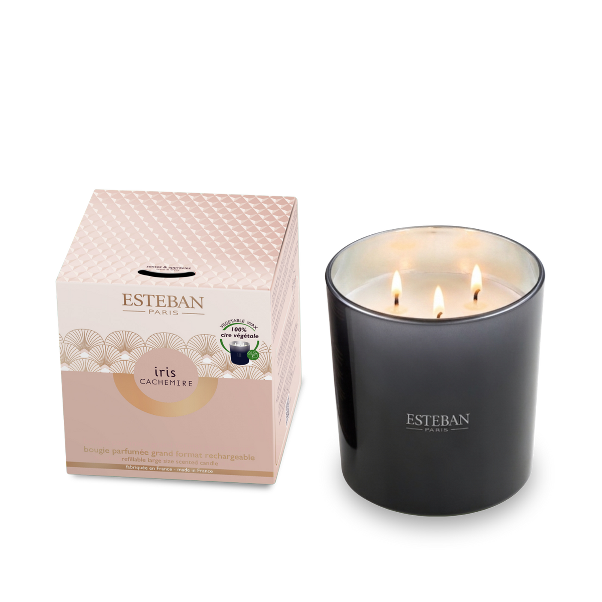 3-wick scented candle - Iris Cachemire - refillable - 450g