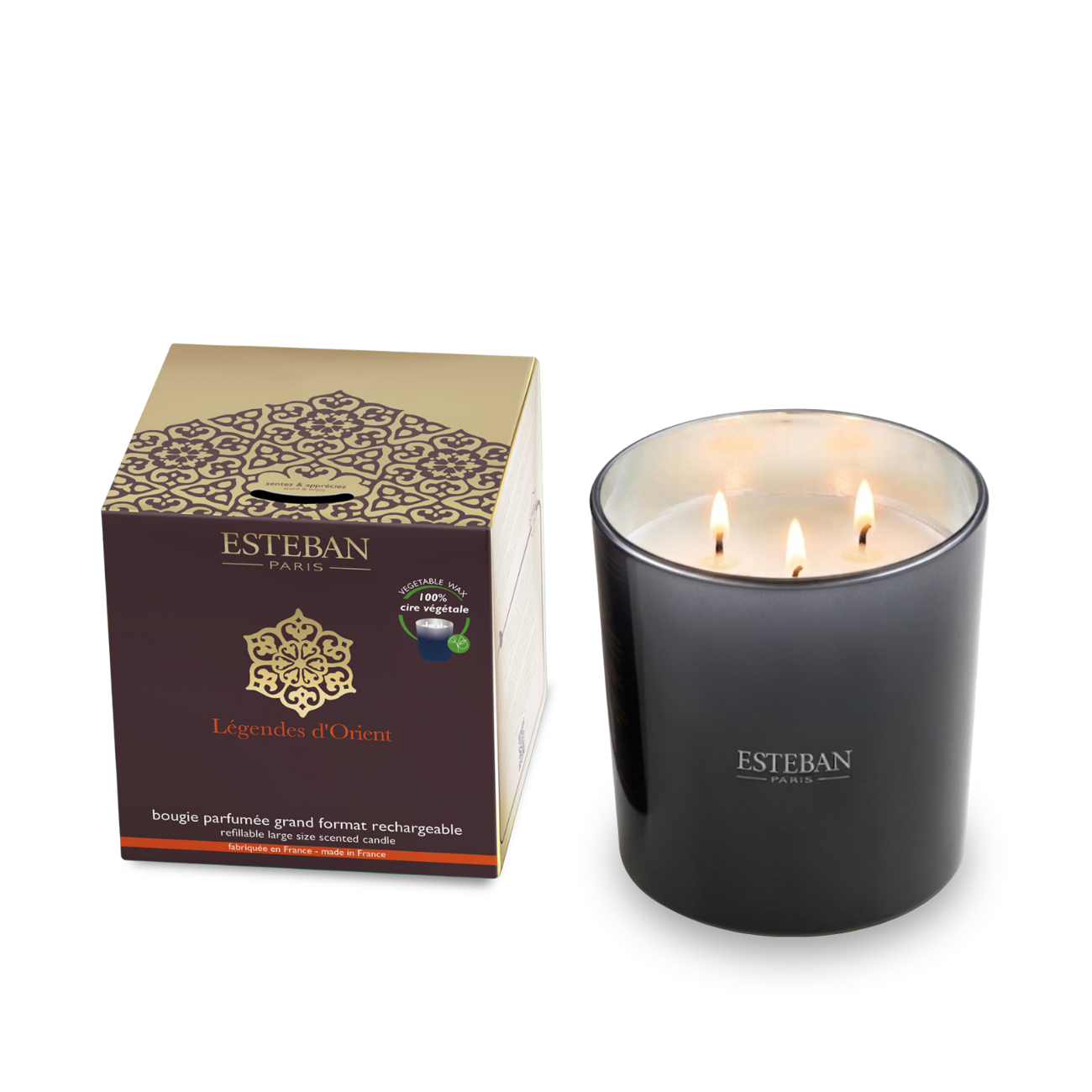 3-wick scented candle - Légendes d'Orient - refillable - 450g