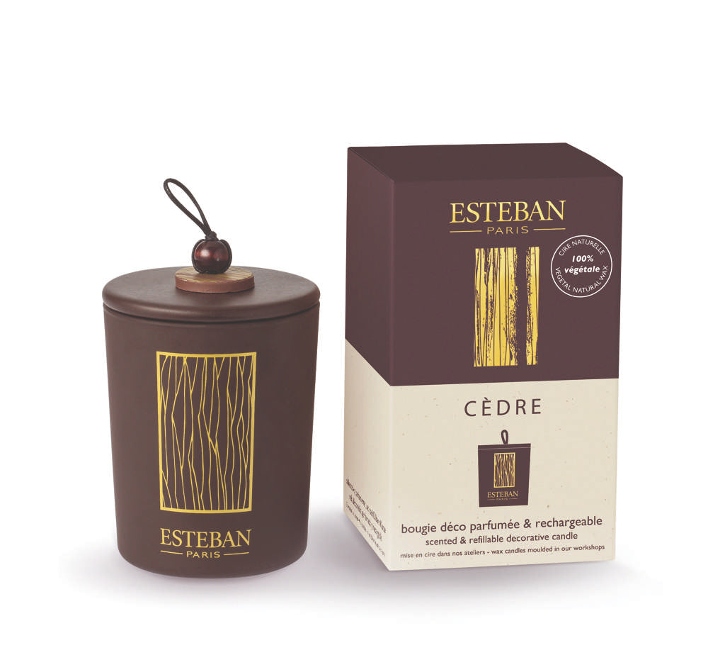 Bougie déco parfumée - Cèdre - rechargeable - 180g
