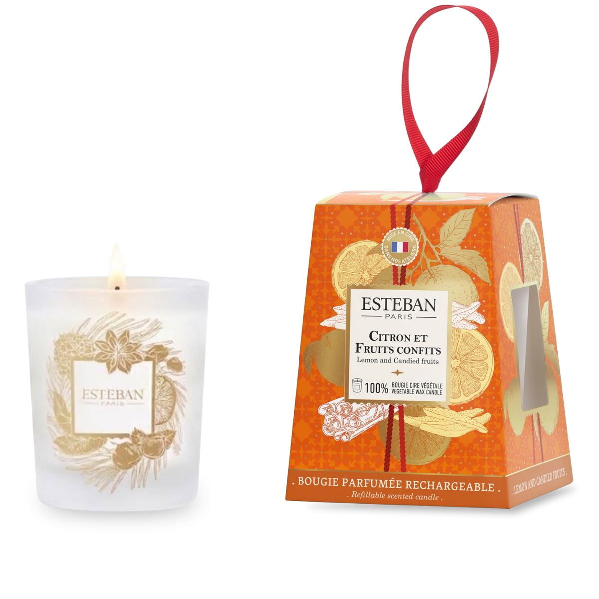 Natural scented candle - Lemon & Candied Fruit - limited Christmas edition - refillable - 180g